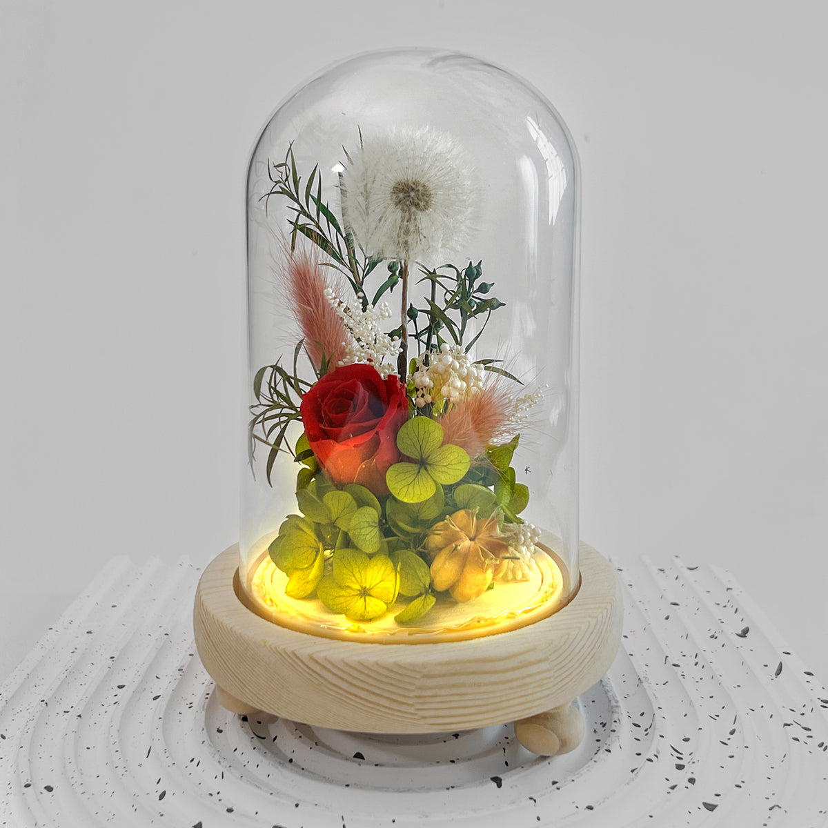 Blooms by Amora Night Light Wooden Dome B (Dandelion)-Wod005bp-9*15cm