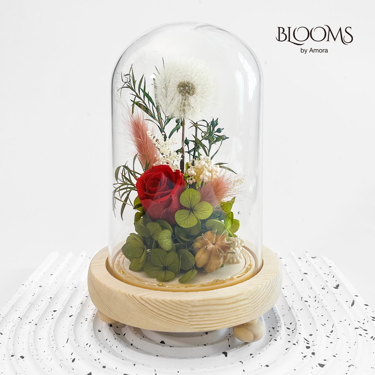 Blooms by Amora Night Light Wooden Dome B (Dandelion)-Wod005bp-9*15cm