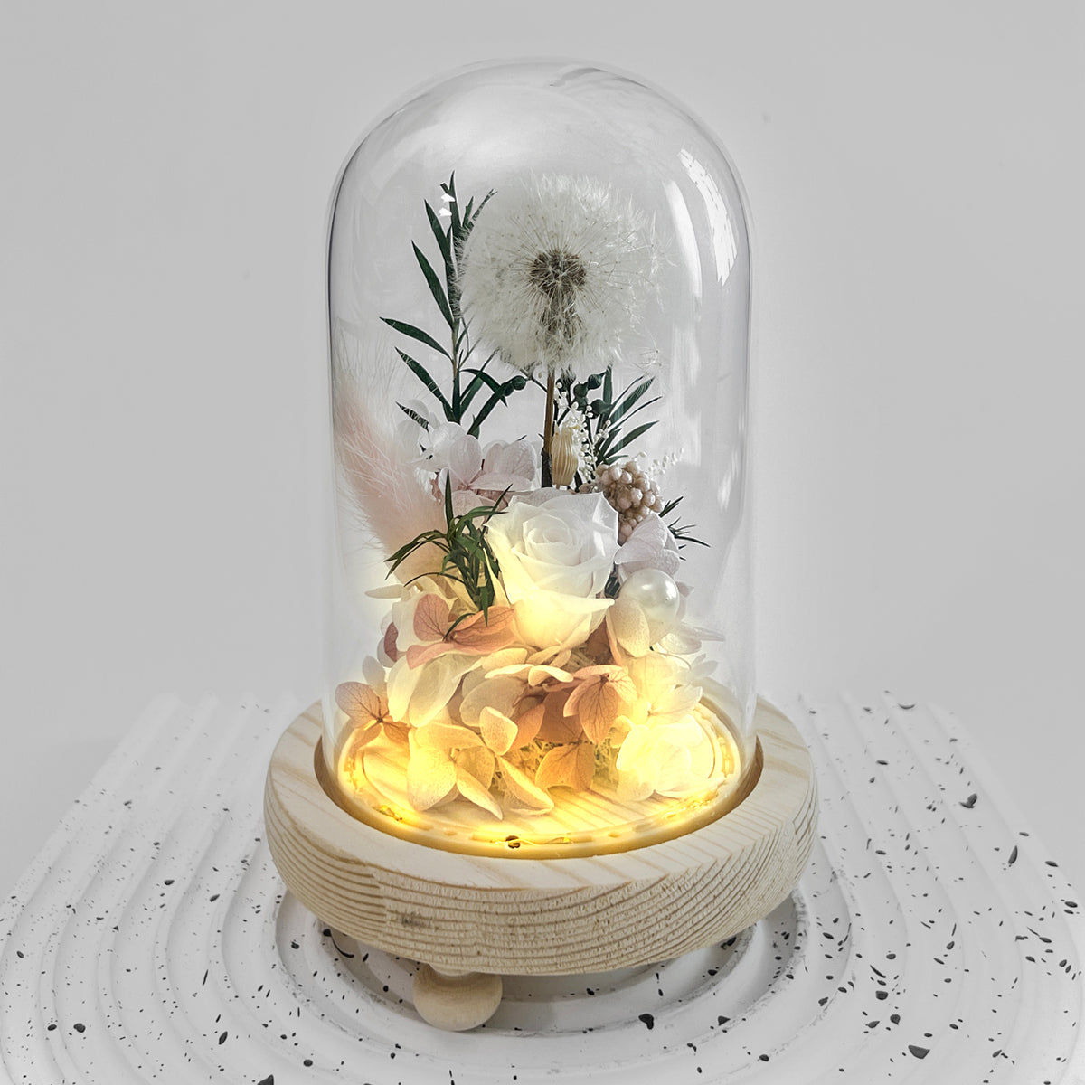 Blooms by Amora Night Light Wooden Dome E (Dandelion)-Wod005ep-9*15cm