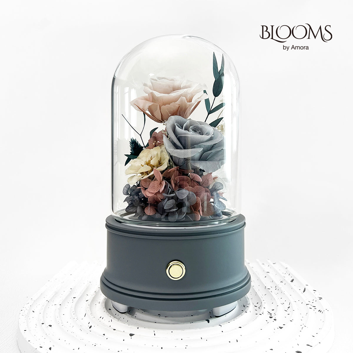 Blooms by Amora Bluetooth Dome A (2Roses&Anemone)-Blt006ap-10*14cm