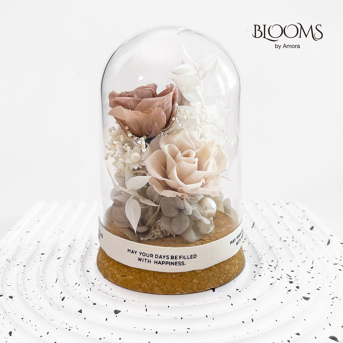 Preserved flowers for decoration Dried boutonnieres Dried floral arrangements  Flowers [natural] Dried plants for decoration  Dried flowers for decoration Natural plants and flowers Blooms by Amora Cork Base Dome A (2Roses)-Cor008ap-8.5*12cm