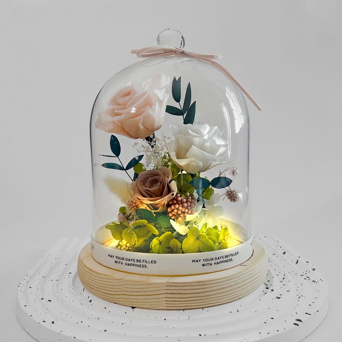 Blooms by Amora Night Light Wooden Dome A (3Roses)-Wod015ap-12*15cm