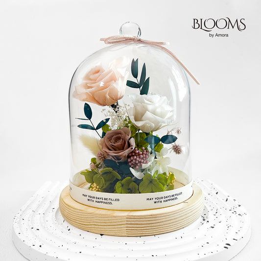 Blooms by Amora Night Light Wooden Dome A (3Roses)-Wod015ap-12*15cm