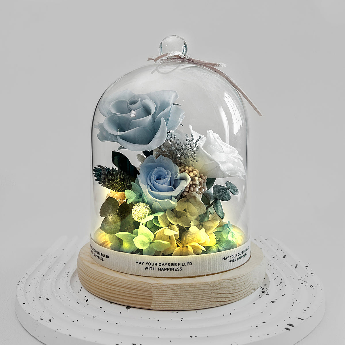 Blooms by Amora Night Light Wooden Dome B (3Roses)-Wod015bp-12*15cm