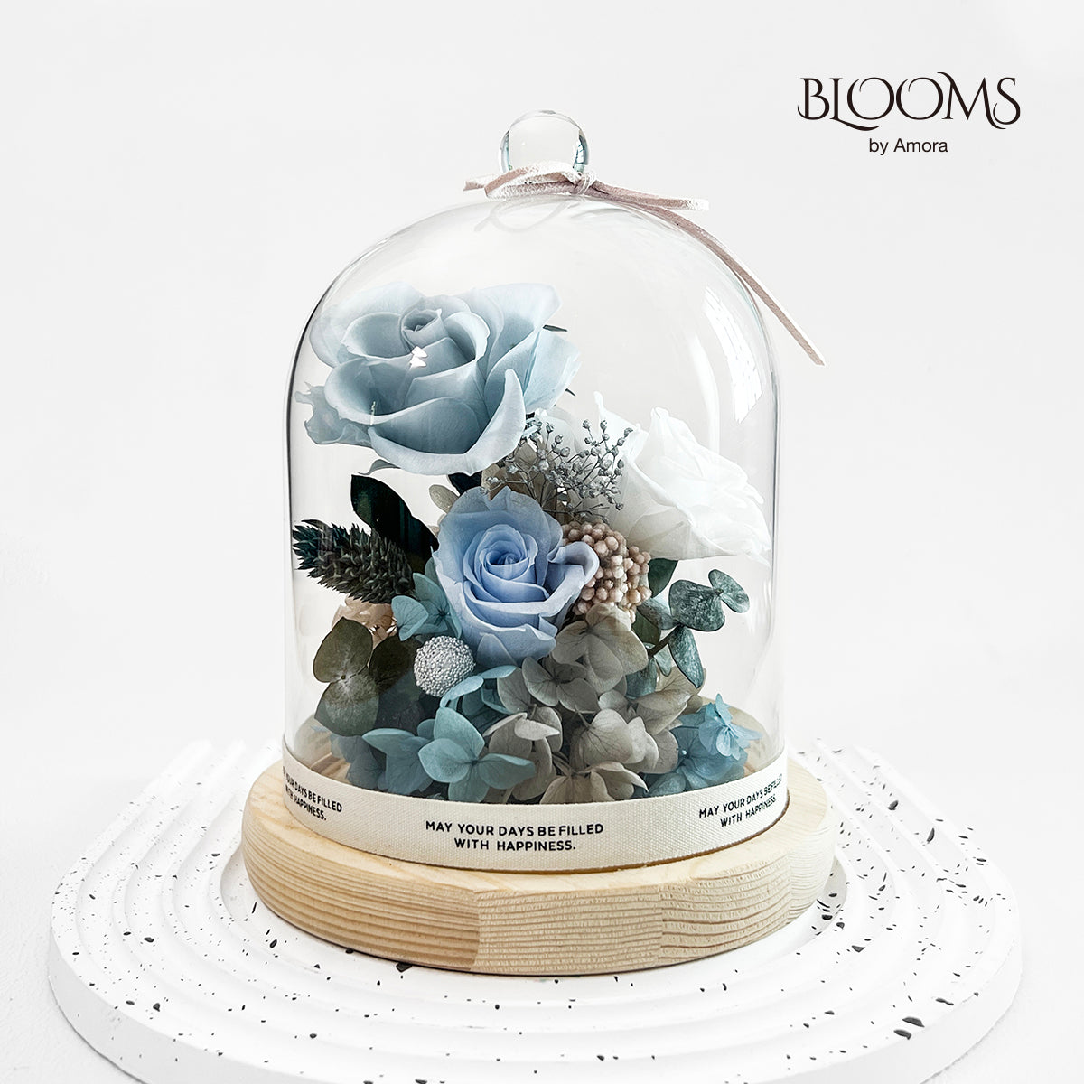 Blooms by Amora Night Light Wooden Dome B (3Roses)-Wod015bp-12*15cm