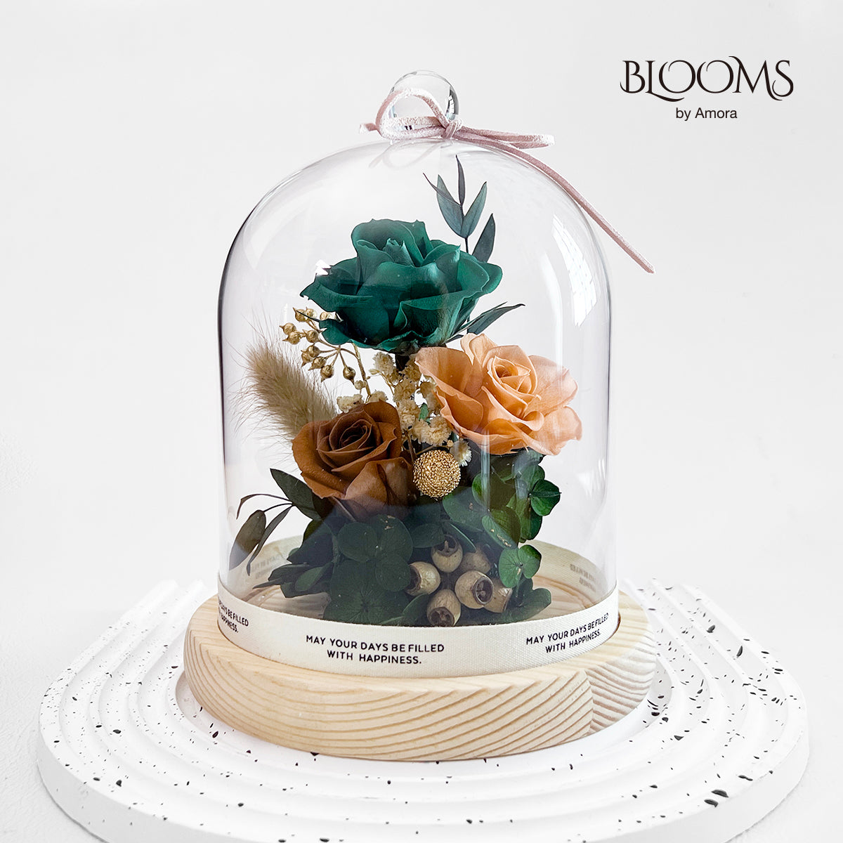 Blooms by Amora Night Light Wooden Dome D (3Roses)-Wod015dp-12*15cm