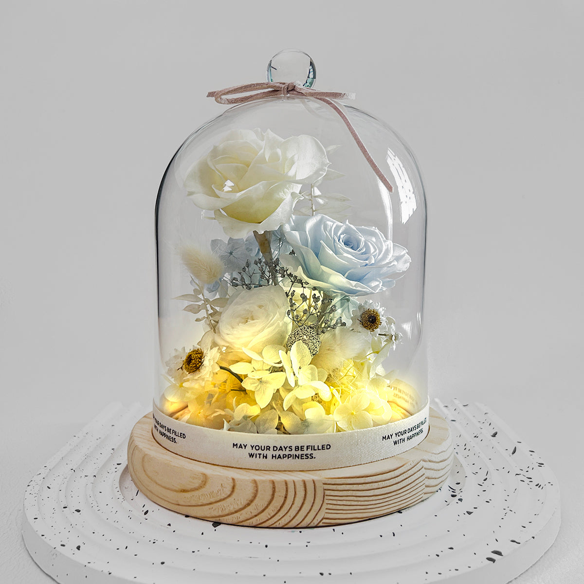 Blooms by Amora Night Light Wooden Dome E (3Roses)-Wod015ep-12*15cm