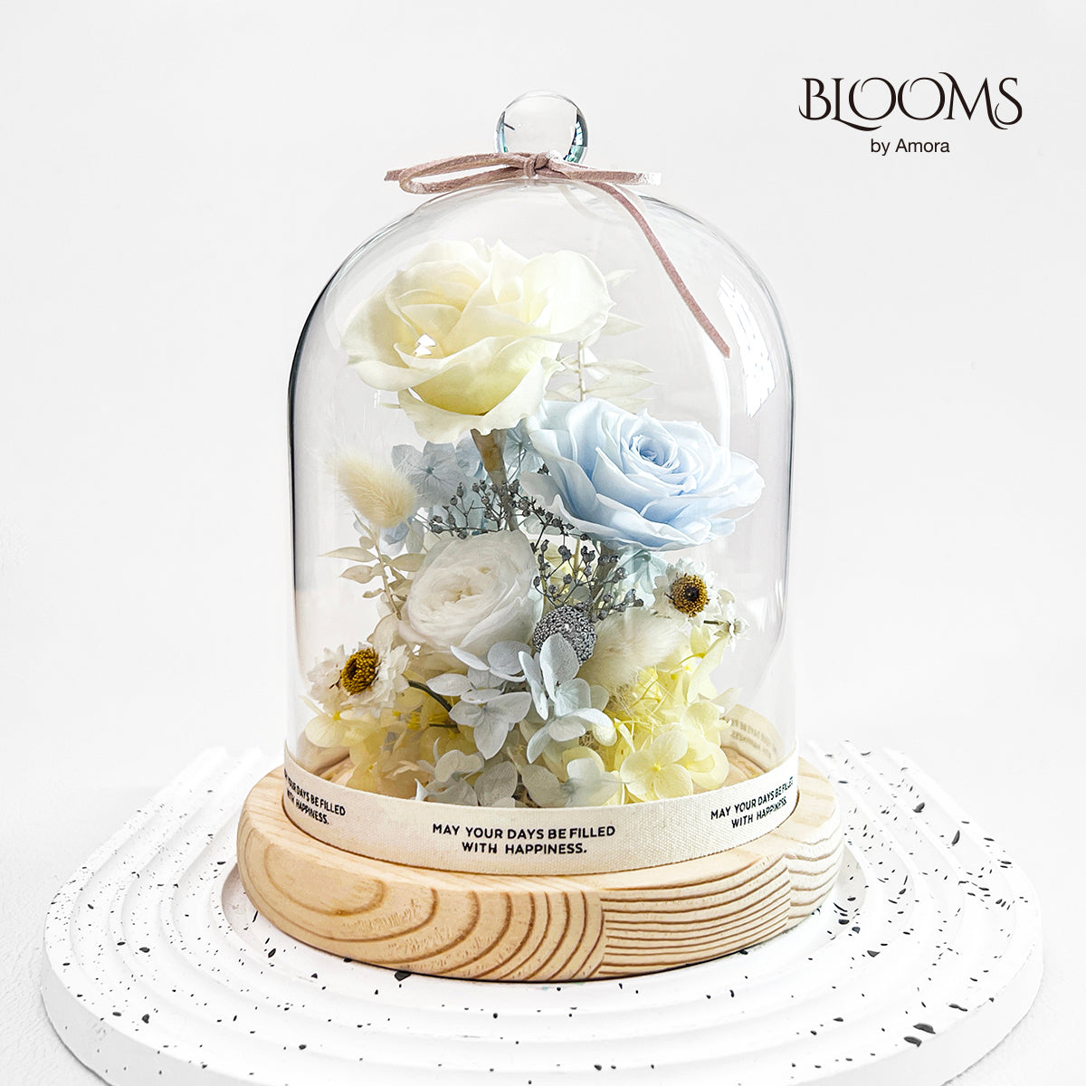 Blooms by Amora Night Light Wooden Dome E (3Roses)-Wod015ep-12*15cm