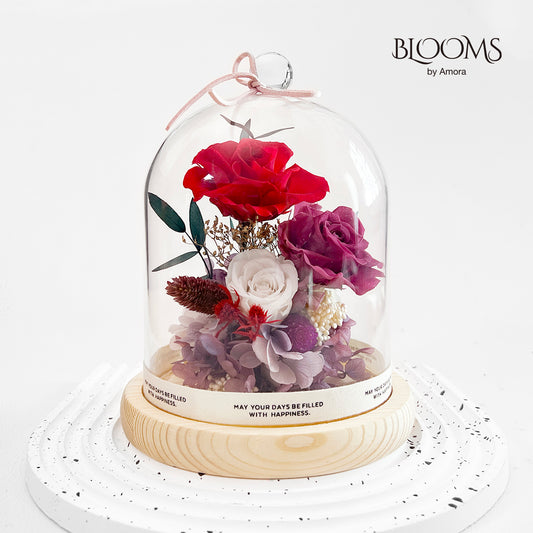 Blooms by Amora Night Light Wooden Dome F (3Roses)-Wod015fp-12*15cm