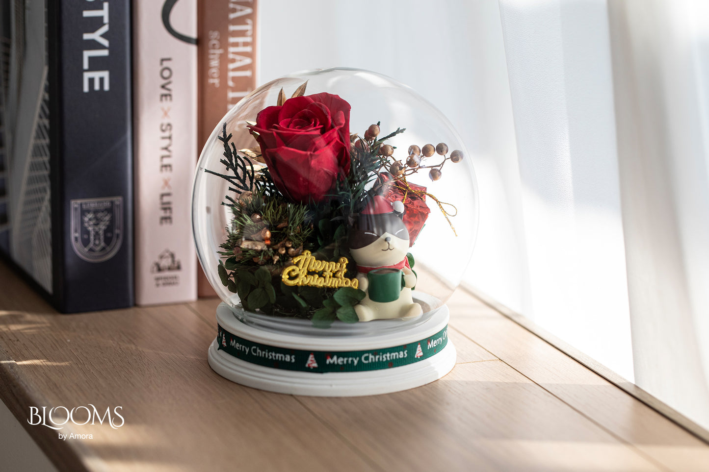 Preserved Flower Pat Christmas Ball B (Rose)-Xmas002P-13cm