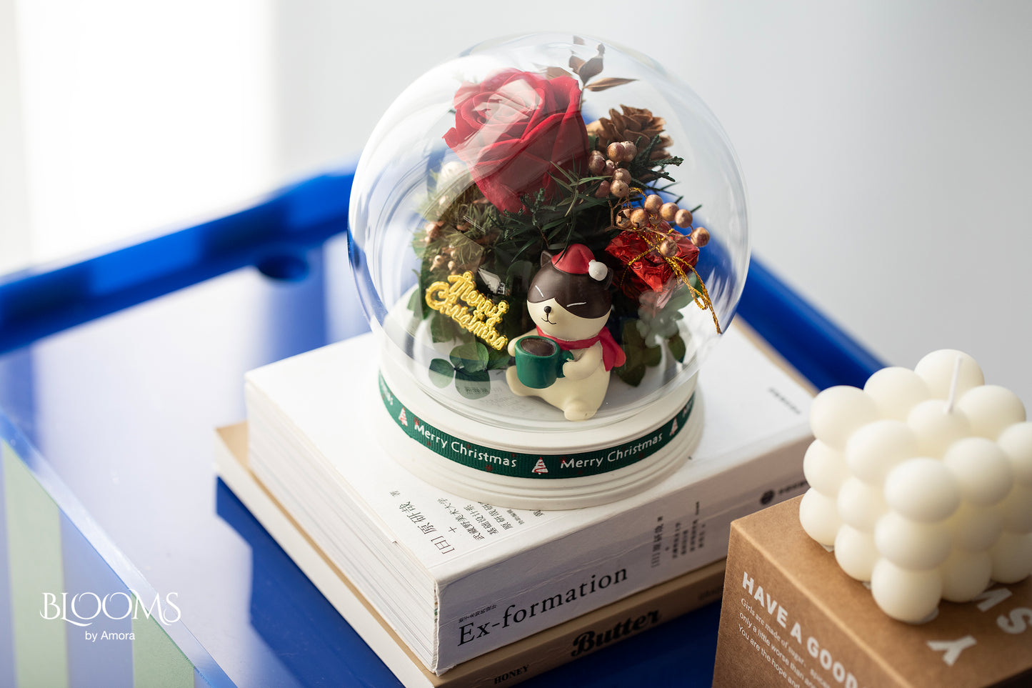 Preserved Flower Pat Christmas Ball B (Rose)-Xmas002P-13cm